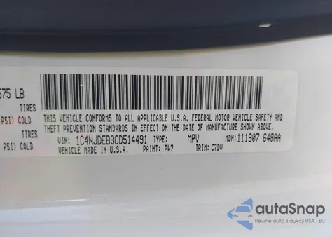 2012 Jeep Compass Latitude из США, поврежденный, VIN 1C4NJDEB3CD514491